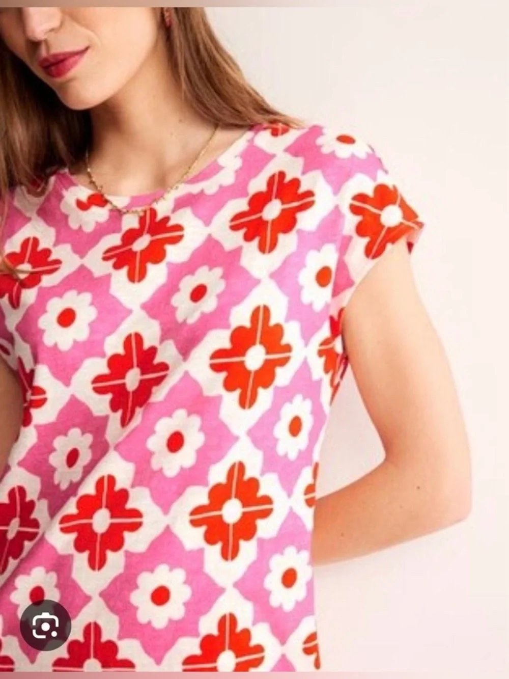 NWT BODEN RED PINK FLORAL LEAH PULLOVER COMFY JERSEY T-SHIRT DRESS US SZ 2 2R - Picture 3 of 7